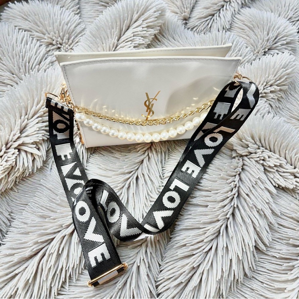 YSL Yves Saint Laurent Beaute White Makeup /Cosmetic Pouch /Xbody bag /2 Straps - Picture 2 of 10